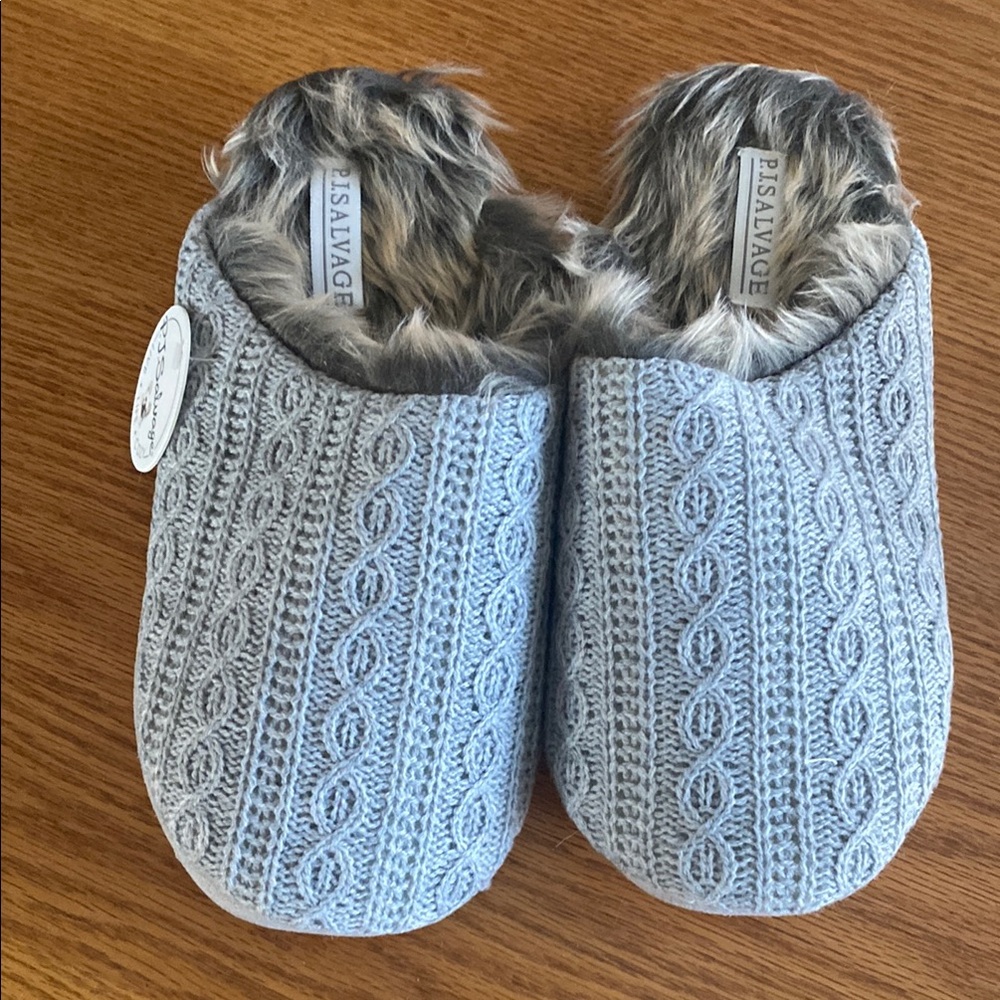 PJ Salvage Gray Cable Knit Slippers